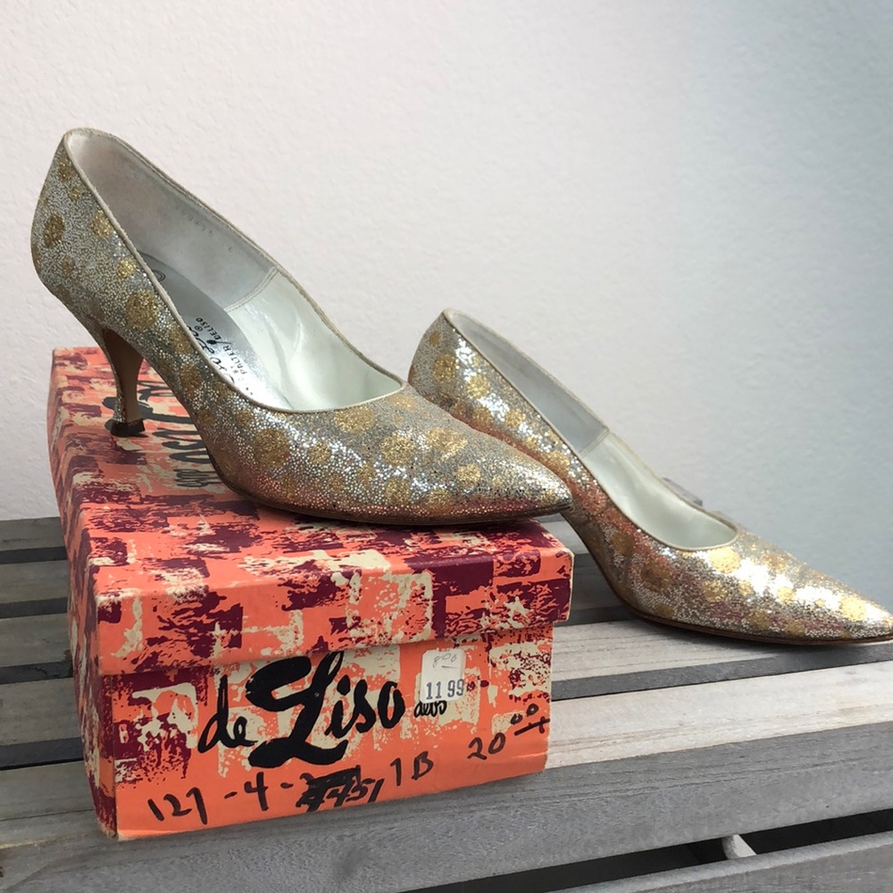 Vintage 70's Gold Silver Dots Pumps